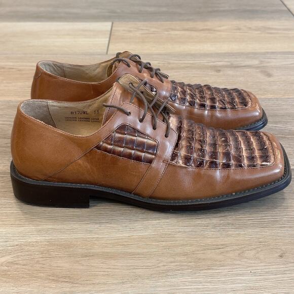 Umberto Pellegrini Leather Dress Shoes Crocodile Textured Mens 11 Square Toe EUC main image 5